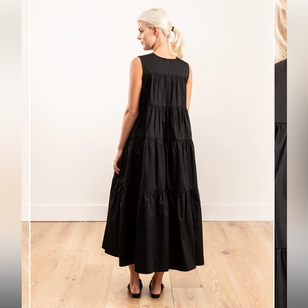 Co Essentials Tiered Poplin Midi Dress in Black Sz Large - Picture 3 of 13